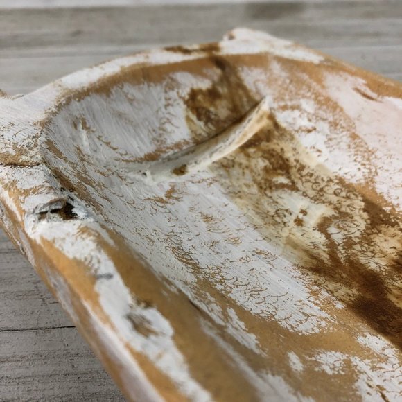 Wood Dough Bowl Small w/Handles White Wash 10x6x2 - Picture 9 of 10